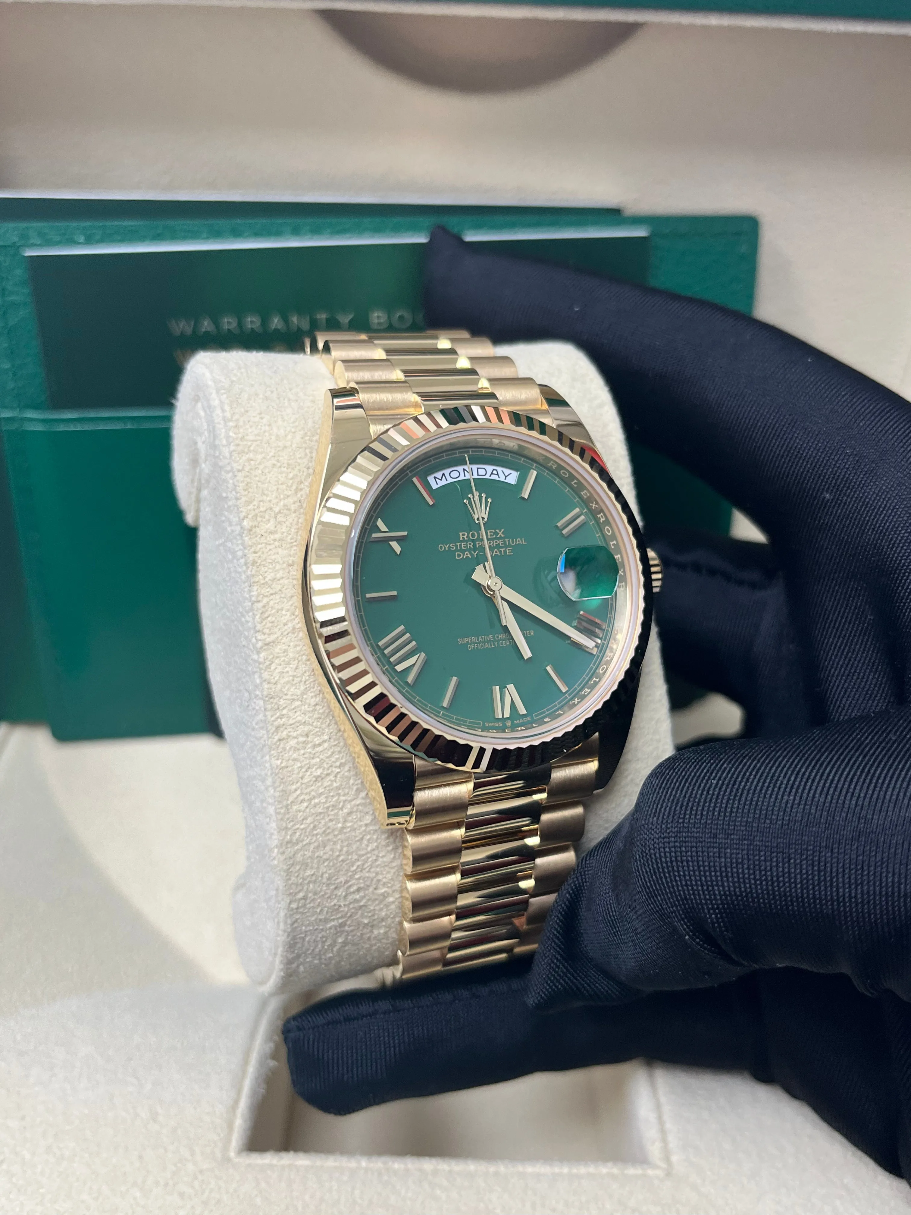 Rolex Day-Date 40 Yellow Gold Day-Date 40mm Reference 228238 Green Roman Dial New 2022 Release