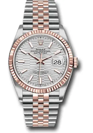 Rolex Everose Rolesor Datejust 36 Watch - Fluted Bezel - Silver Fluted Motif Index Dial - Jubilee Bracelet - 126231 sflmij