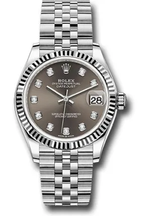 Rolex Steel and White Gold Datejust 31 Watch - Fluted Bezel - Dark Grey Diamond Dial - Jubilee Bracelet - 278274 dkgdj