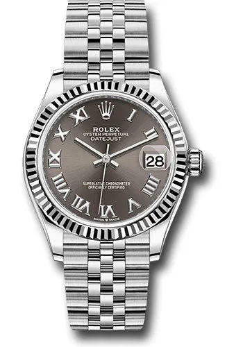 Rolex Steel and White Gold Datejust 31 Watch - Fluted Bezel - Dark Grey Roman Dial - Jubilee Bracelet 278274 dkgrj