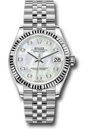 Rolex Steel and White Gold Datejust 31 Watch - Fluted Bezel - White Mother-Of-Pearl Diamond Dial - Jubilee Bracelet 278274 mdj