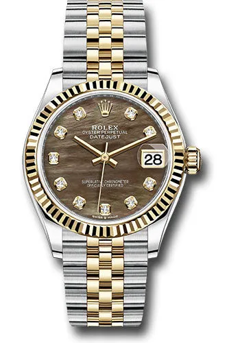 Rolex Steel and Yellow Gold Datejust 31 Watch - Fluted Bezel - Dark Mother-of-Pearl Diamond Dial - Jubilee Bracelet - 278273 dkmdj