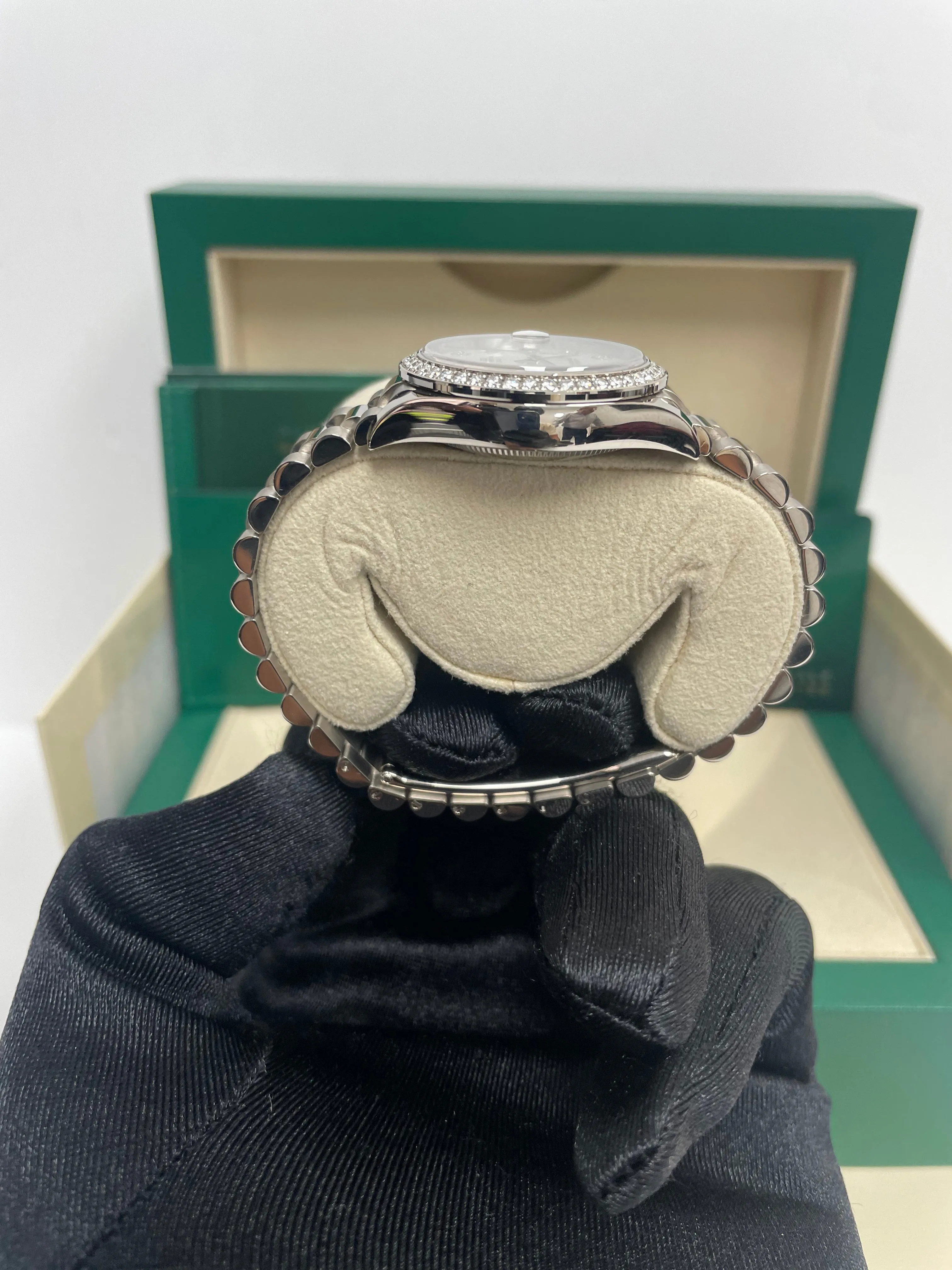 Rolex White Gold Datejust 31 Watch - Diamond Bezel - Mother-Of-Pearl Diamond Dial - President Bracelet (Reference #278289rbr)