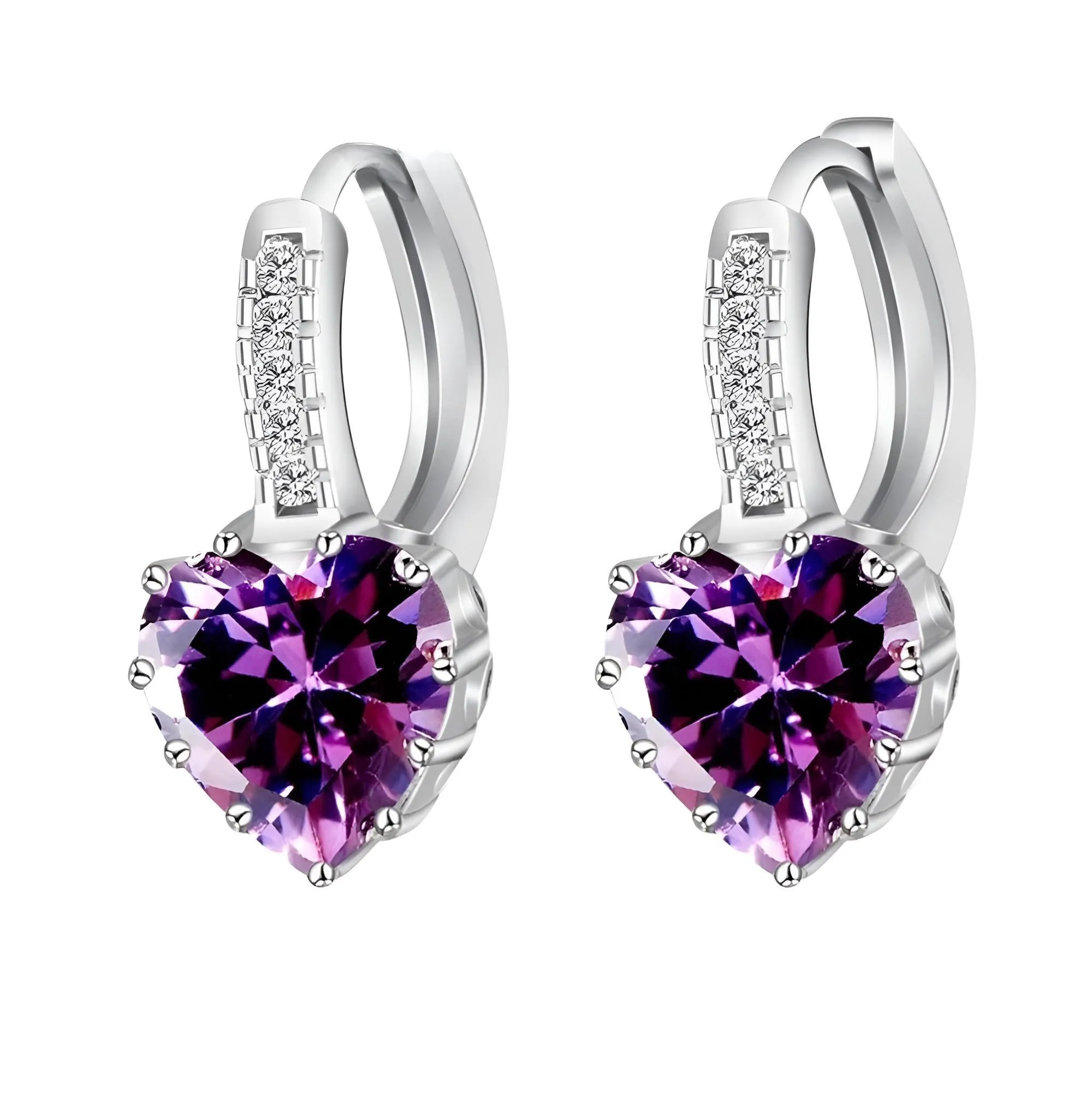 Romantic Heart Crystal Loop Earrings Lever Back Austrian Cubic Zircon 925 Sterling Silver Hoop Jewelry for Women Fashion