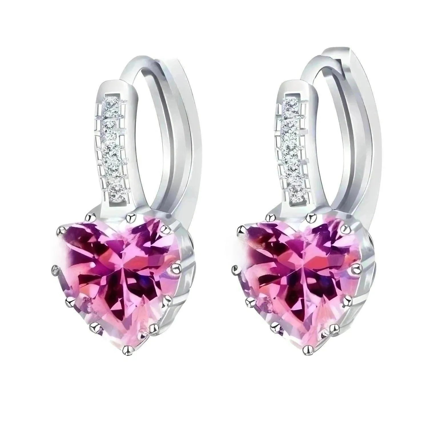 Romantic Heart Crystal Loop Earrings Lever Back Austrian Cubic Zircon 925 Sterling Silver Hoop Jewelry for Women Fashion