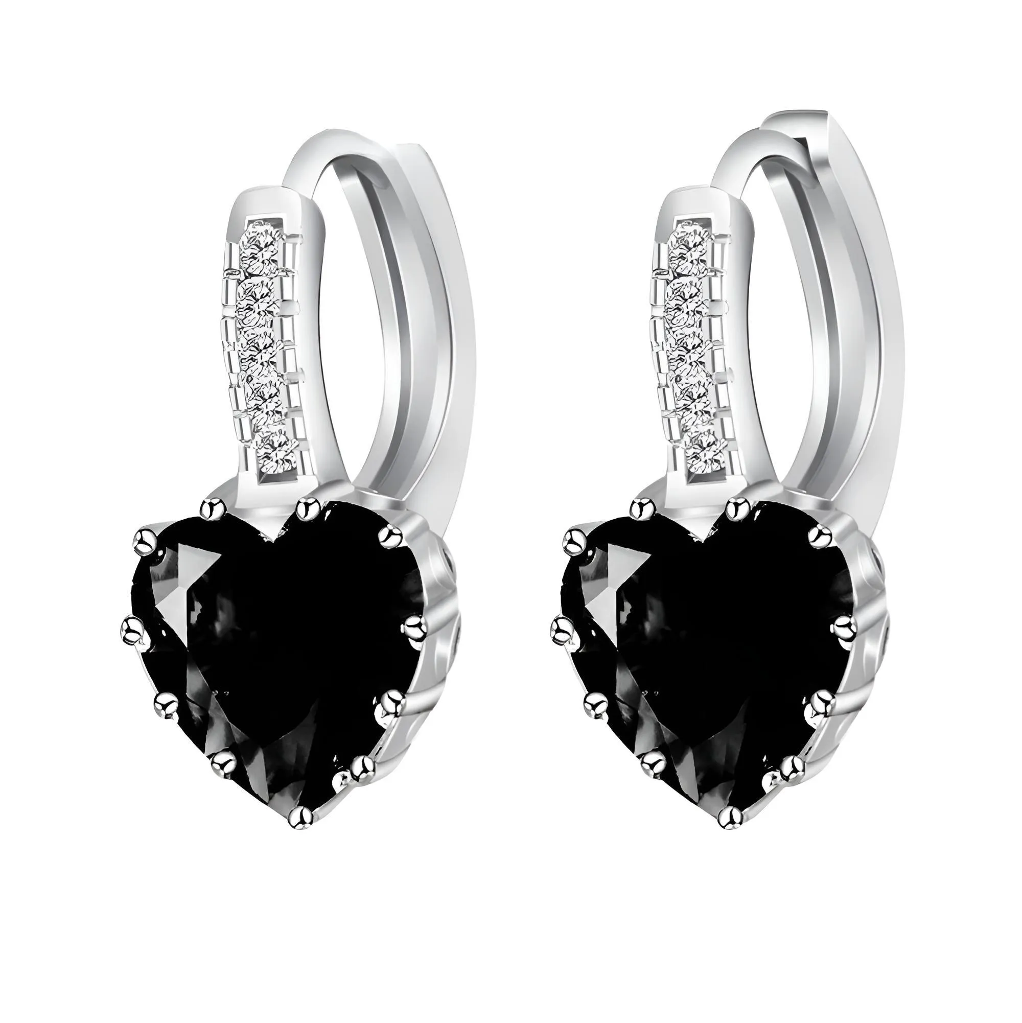 Romantic Heart Crystal Loop Earrings Lever Back Austrian Cubic Zircon 925 Sterling Silver Hoop Jewelry for Women Fashion