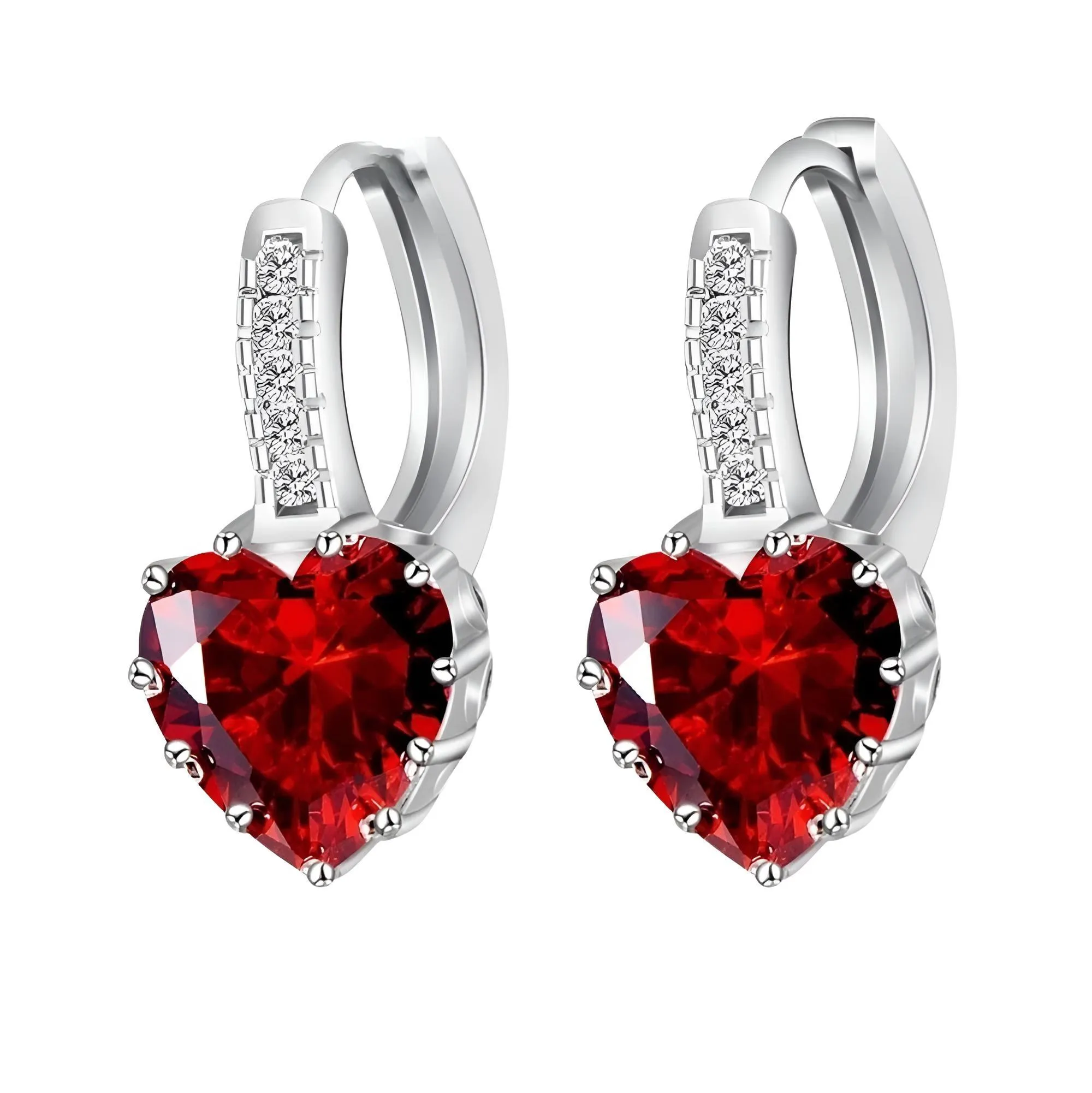 Romantic Heart Crystal Loop Earrings Lever Back Austrian Cubic Zircon 925 Sterling Silver Hoop Jewelry for Women Fashion