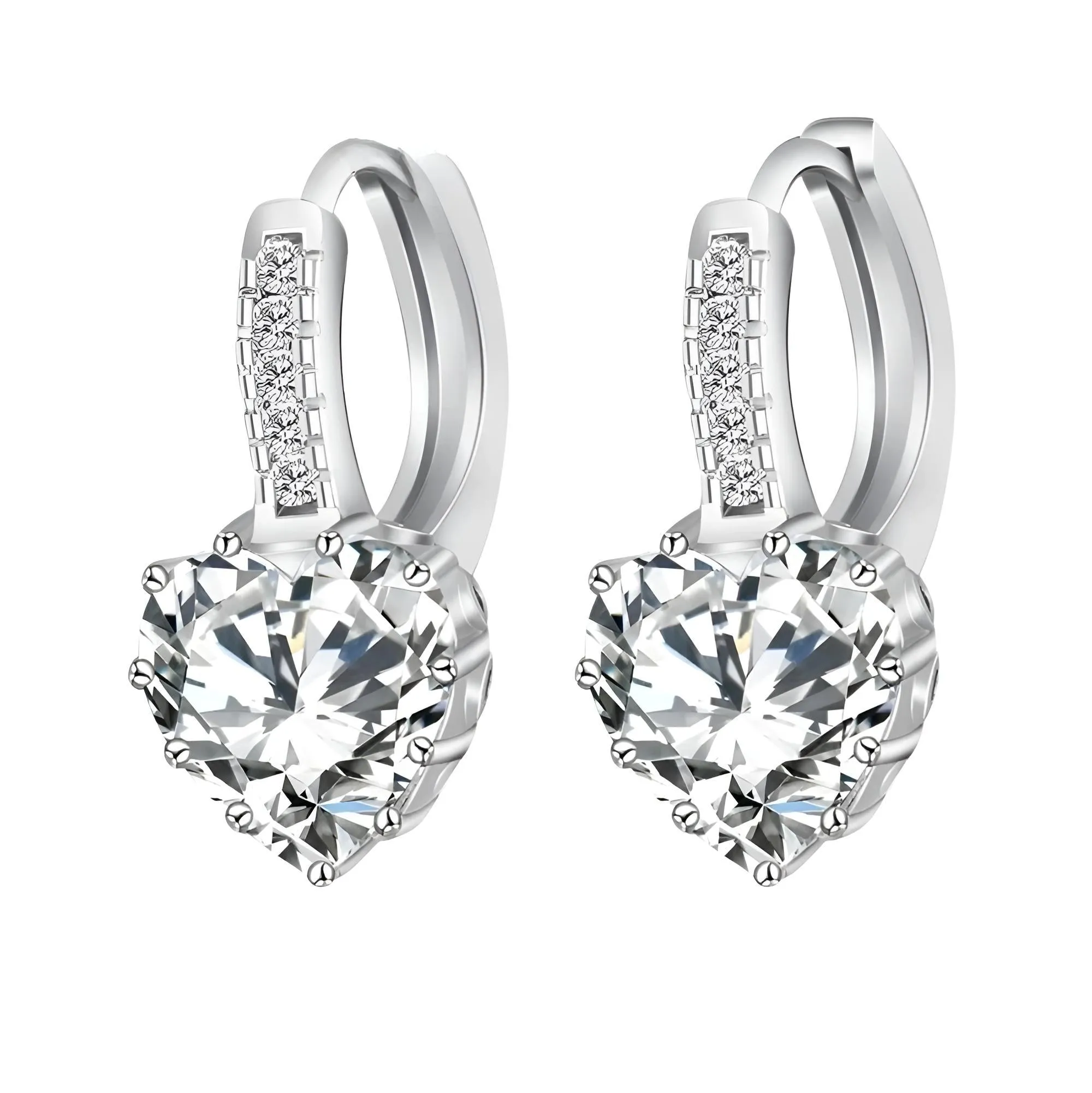 Romantic Heart Crystal Loop Earrings Lever Back Austrian Cubic Zircon 925 Sterling Silver Hoop Jewelry for Women Fashion