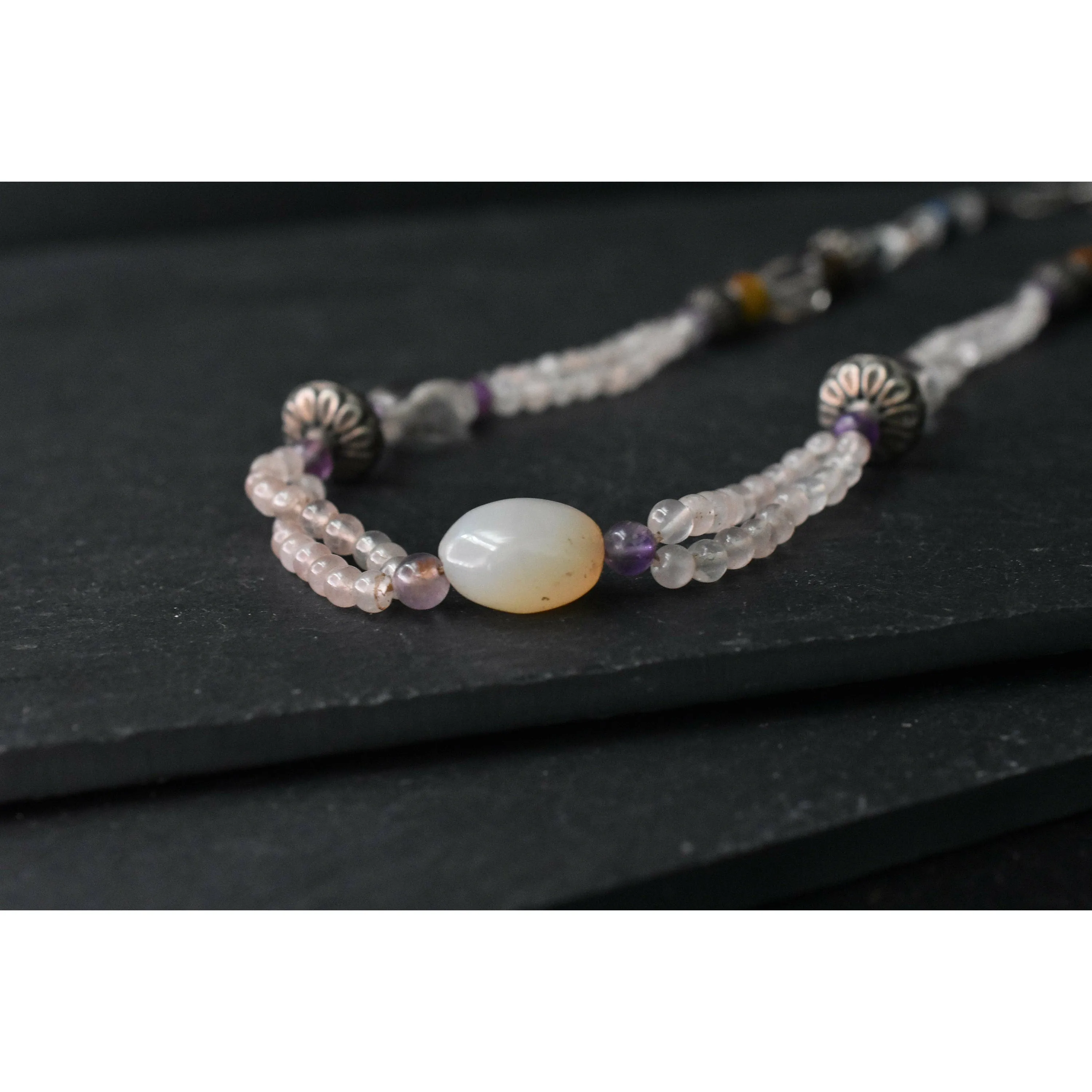 Rose quartz, Quartz, Tiger Eye Multi-Stone Beaded Necklace