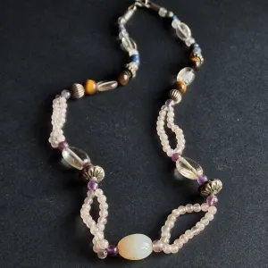 Rose quartz, Quartz, Tiger Eye Multi-Stone Beaded Necklace