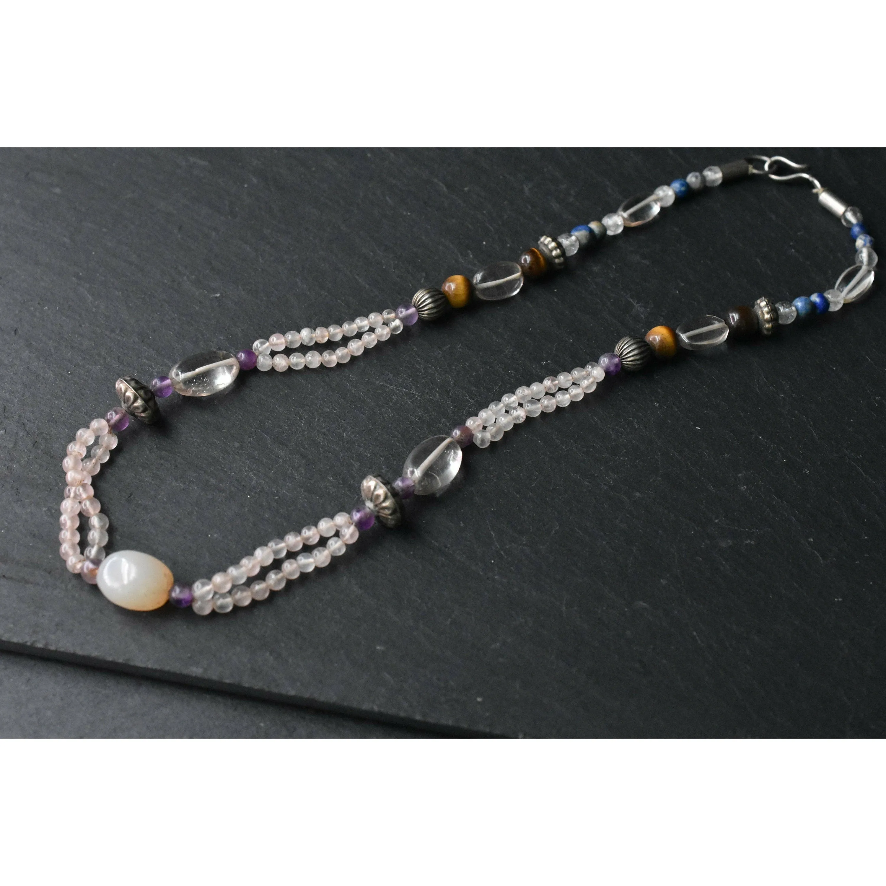 Rose quartz, Quartz, Tiger Eye Multi-Stone Beaded Necklace