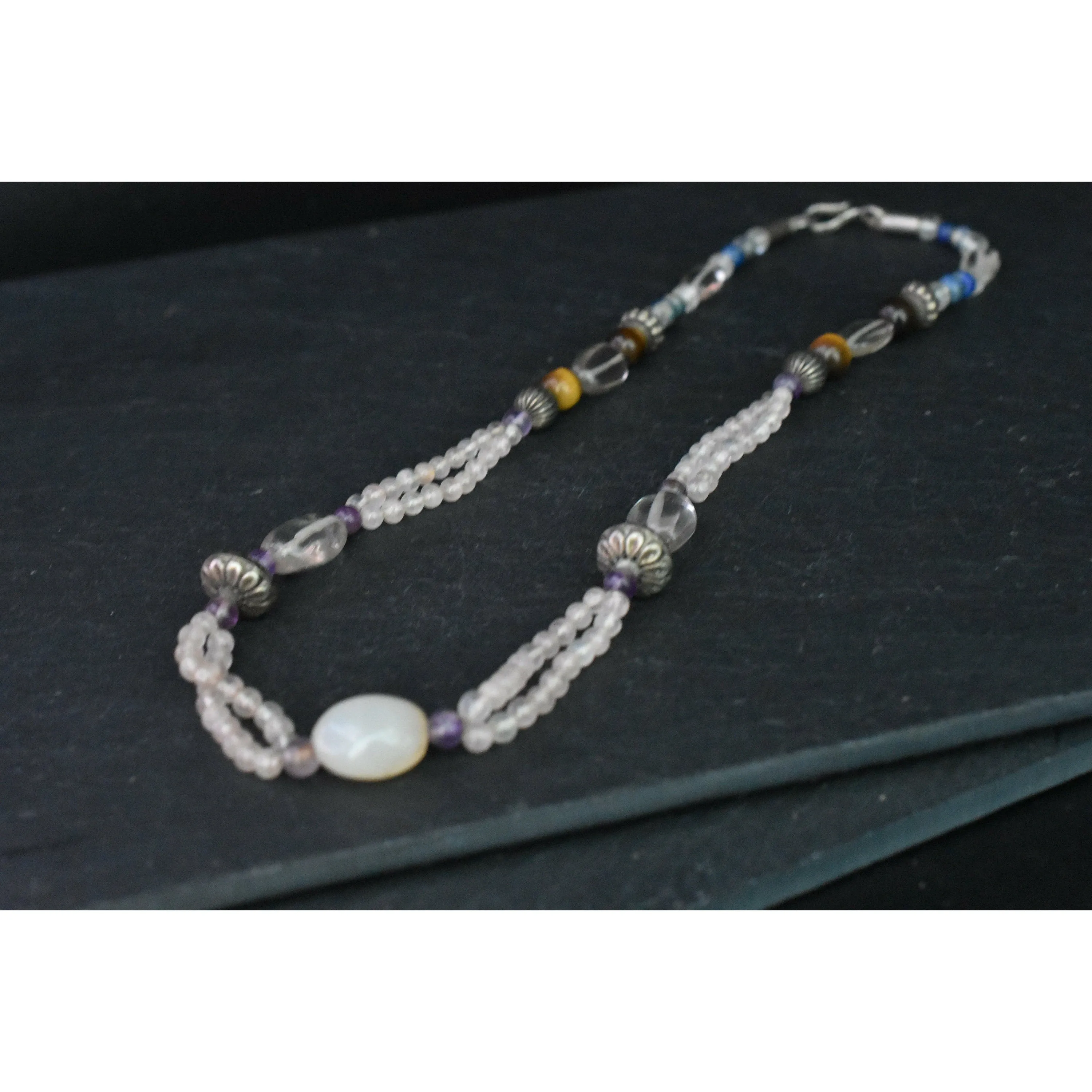 Rose quartz, Quartz, Tiger Eye Multi-Stone Beaded Necklace