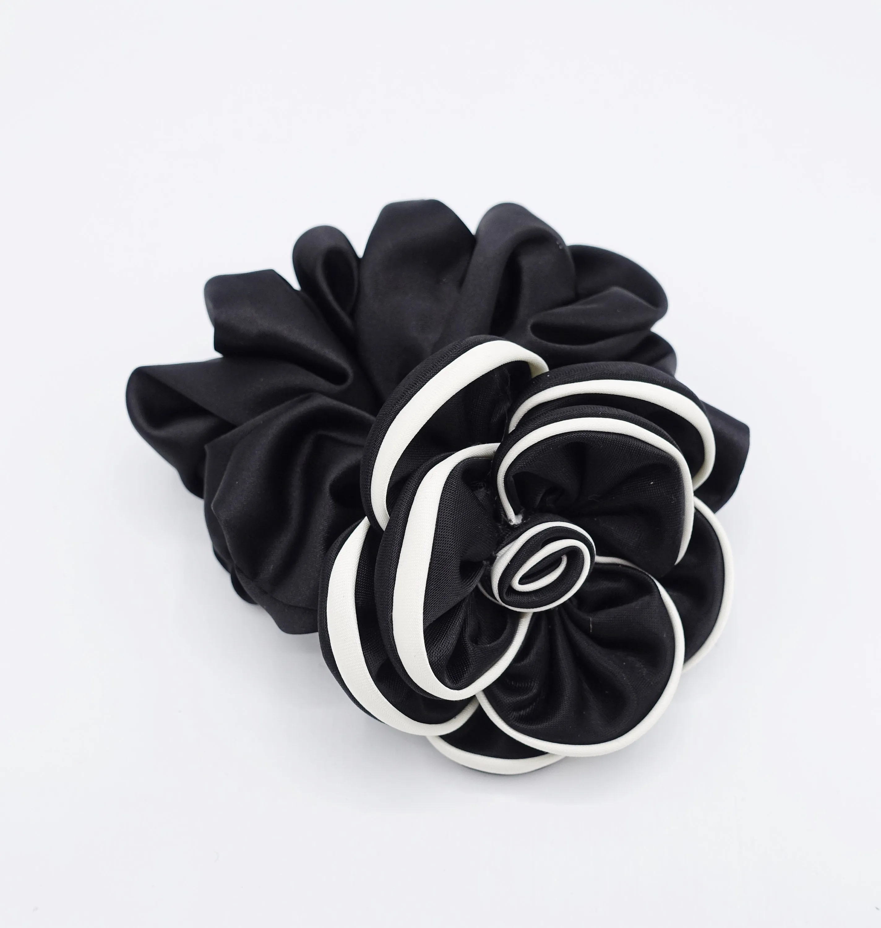 satin camelia hair bow, camellia scrunchies, handmade hair accessories for women