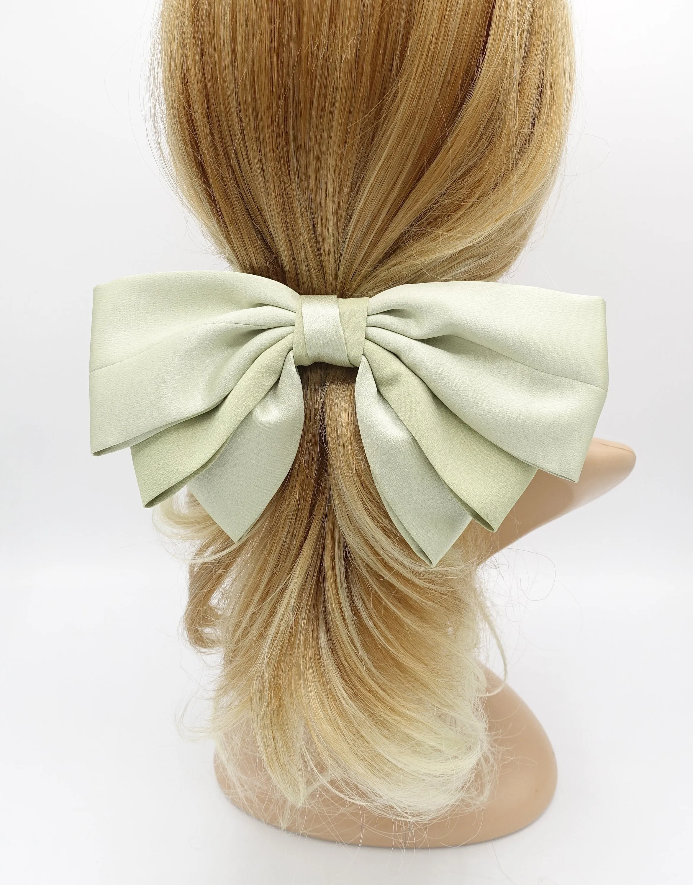 satin hair bow 2 tone double layered hair accessory for women