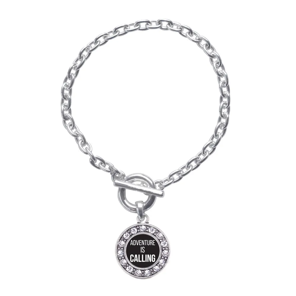 Silver Adventure Is Calling Circle Charm Toggle Bracelet