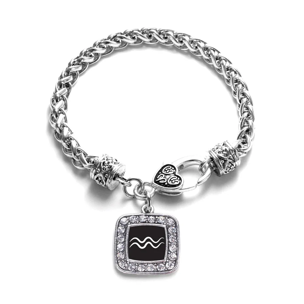 Silver Aquarius Zodiac Square Charm Braided Bracelet