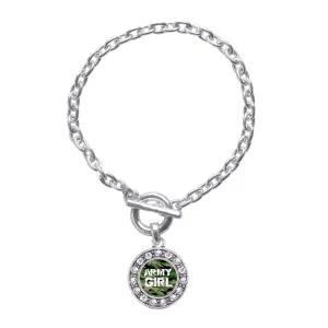 Silver Army Girl Circle Charm Toggle Bracelet