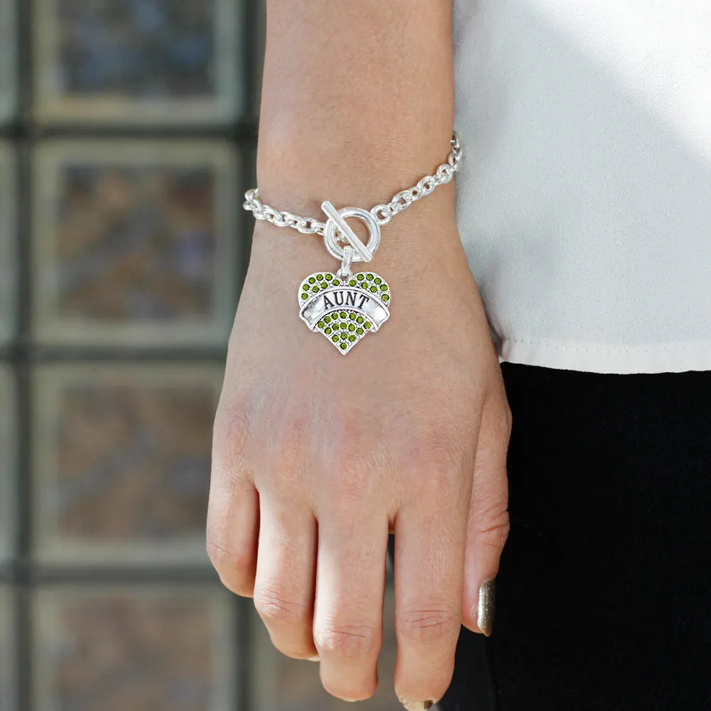 Silver Aunt Green Green Pave Heart Charm Toggle Bracelet