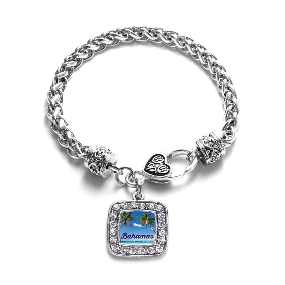 Silver Bahamas Square Charm Braided Bracelet