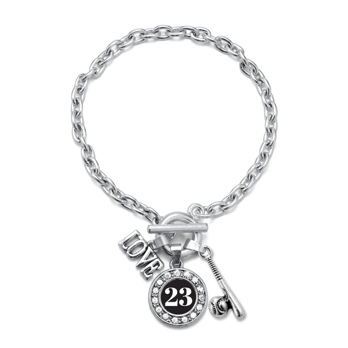 Silver Baseball Bat - Sports Number 23 Circle Charm Toggle Bracelet