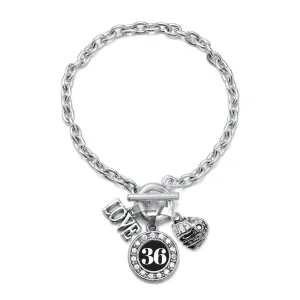 Silver Baseball Glove - Sports Number 36 Circle Charm Toggle Bracelet