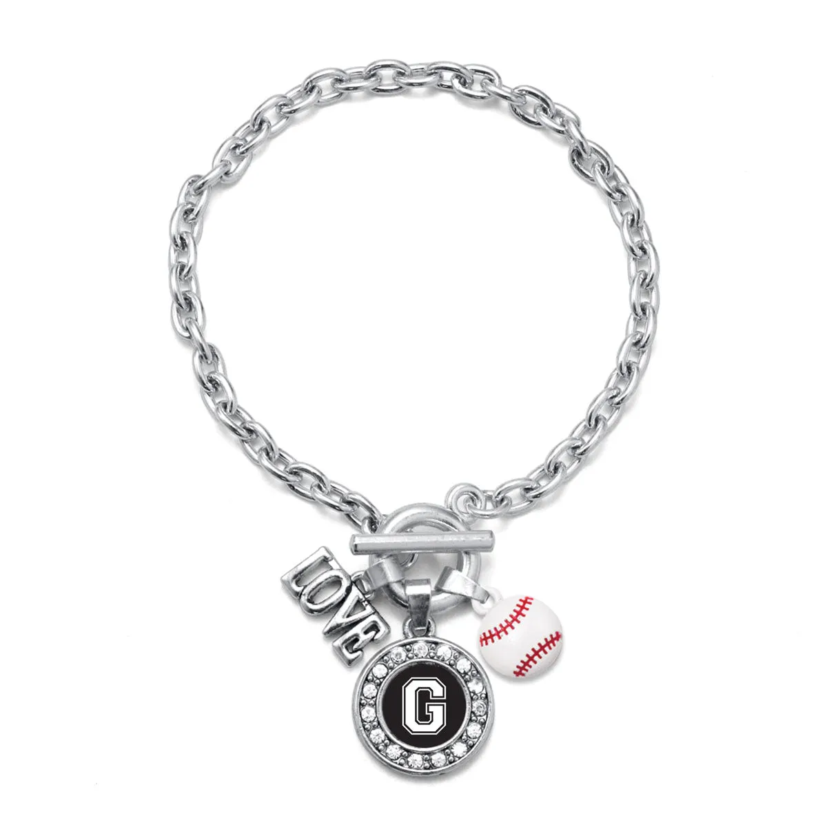 Silver Baseball - Sports Initial G Circle Charm Toggle Bracelet