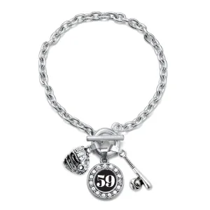 Silver Baseball/Softball - Sports Number 59 Circle Charm Toggle Bracelet