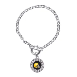 Silver Black and Yellow Team Helmet Circle Charm Toggle Bracelet