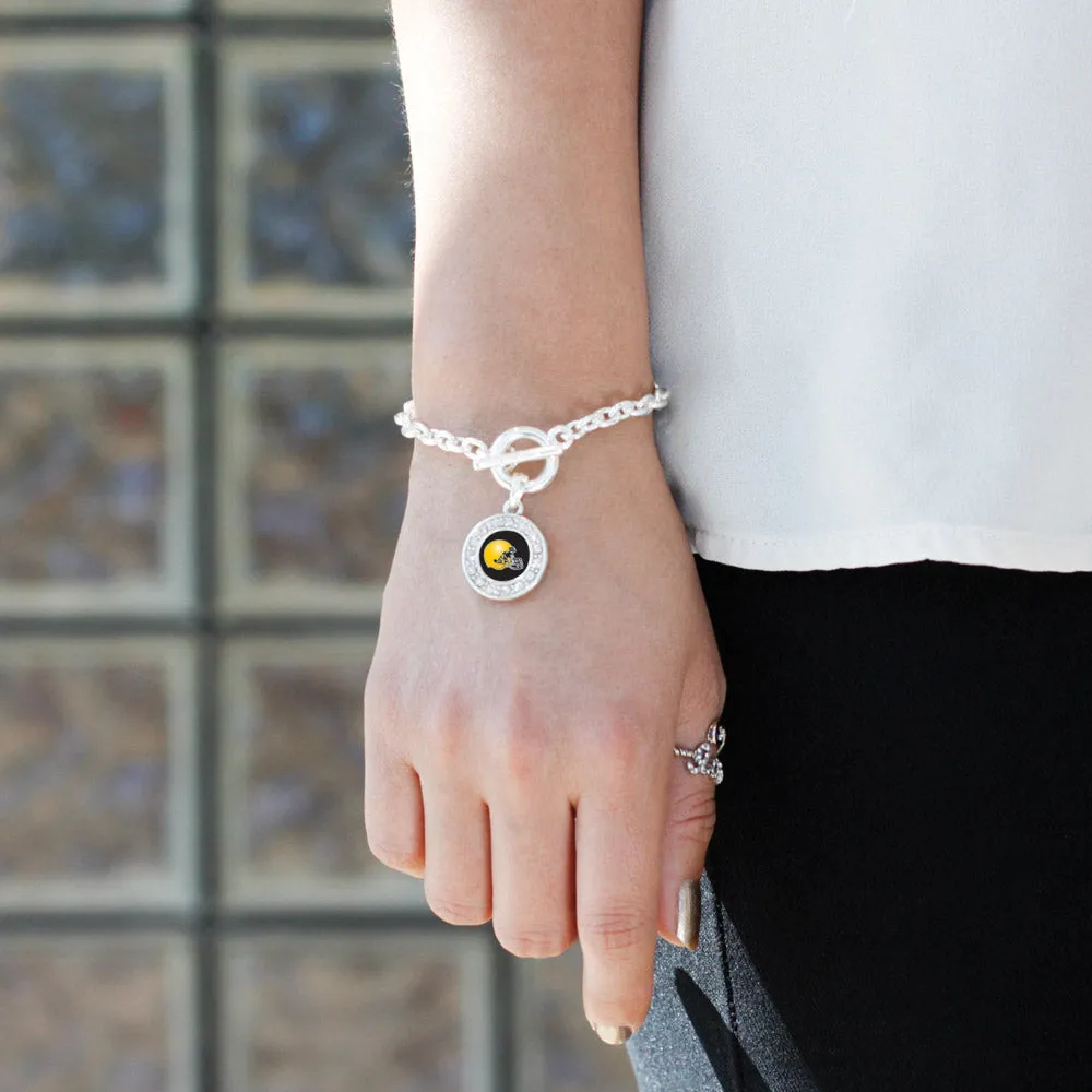 Silver Black and Yellow Team Helmet Circle Charm Toggle Bracelet