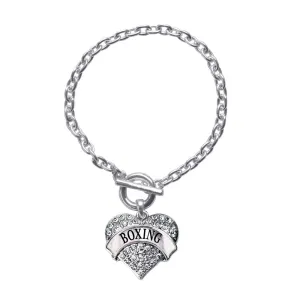 Silver Boxing Pave Heart Charm Toggle Bracelet