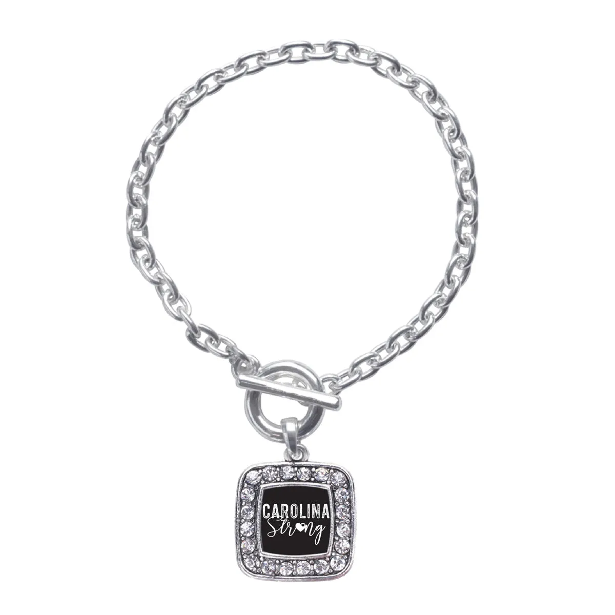 Silver Carolina Strong Square Charm Toggle Bracelet