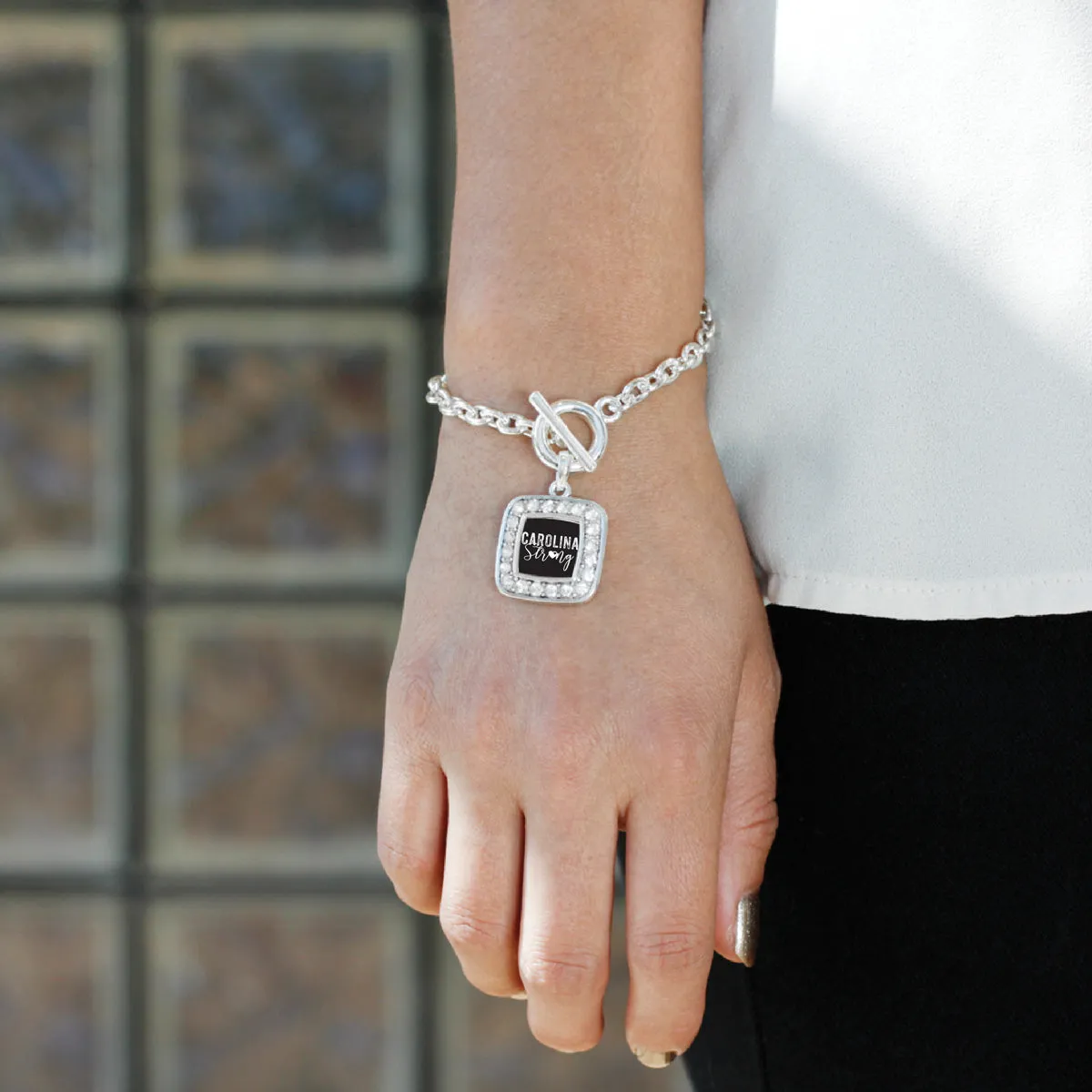 Silver Carolina Strong Square Charm Toggle Bracelet