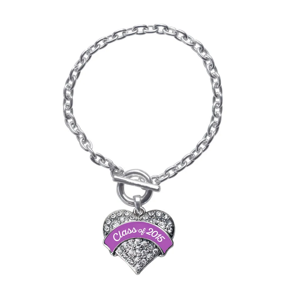 Silver Class of 2015 - Purple Pave Heart Charm Toggle Bracelet