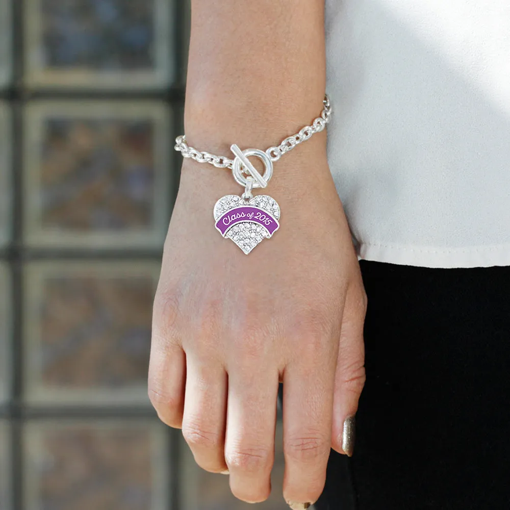 Silver Class of 2015 - Purple Pave Heart Charm Toggle Bracelet