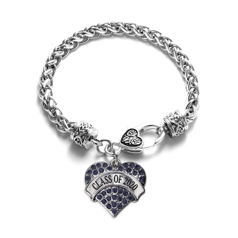 Silver Class of 2020 Navy Blue Pave Heart Charm Braided Bracelet