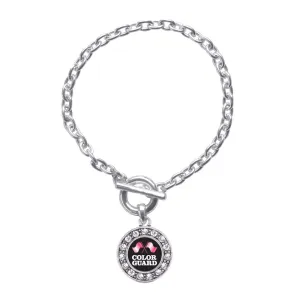 Silver Color Guard Circle Charm Toggle Bracelet