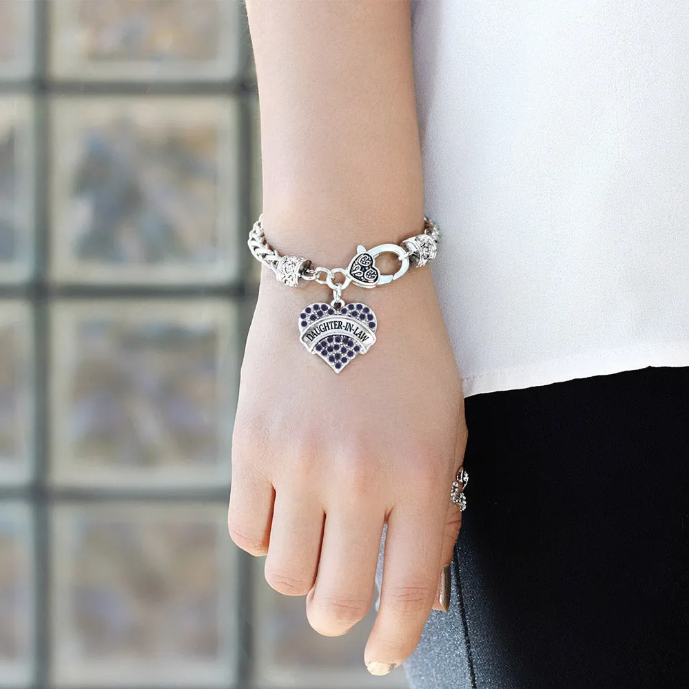 Silver Daughter-In-Law Blue Pave Heart Charm Braided Bracelet