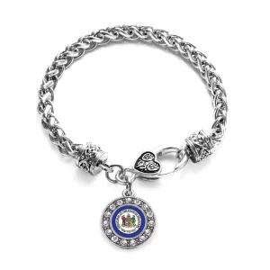 Silver Delaware Flag Circle Charm Braided Bracelet