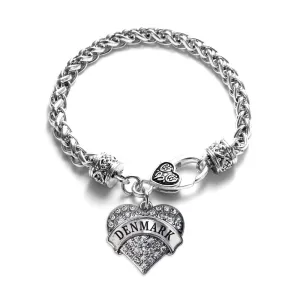 Silver Denmark Pave Heart Charm Braided Bracelet