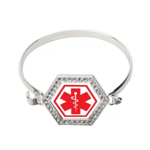 Silver Diabetic Symbol Hexagon Charm Bangle Bracelet