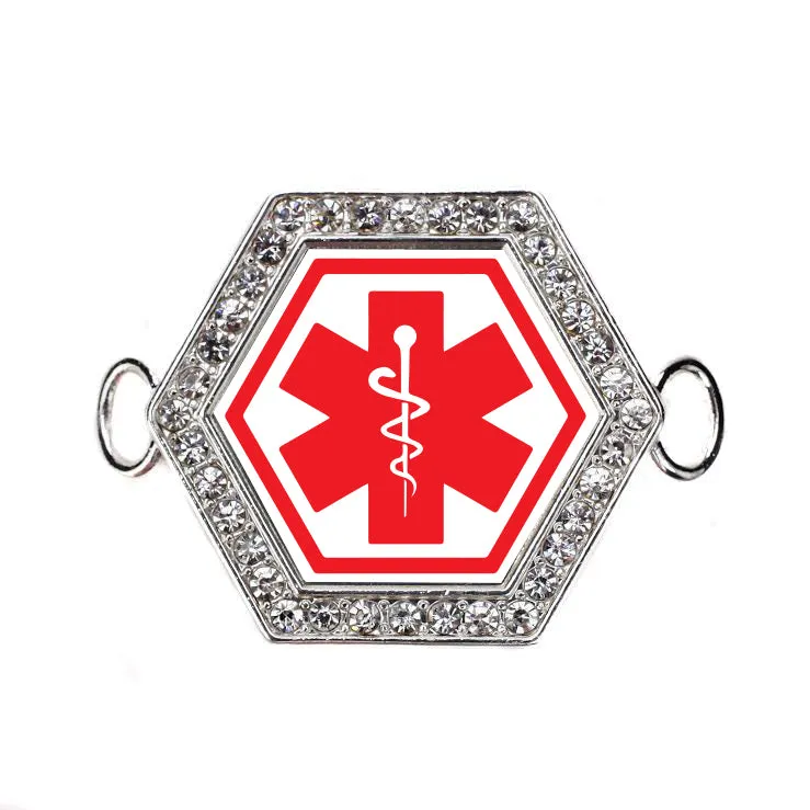 Silver Diabetic Symbol Hexagon Charm Bangle Bracelet