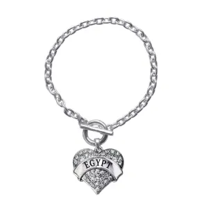 Silver Egypt Pave Heart Charm Toggle Bracelet