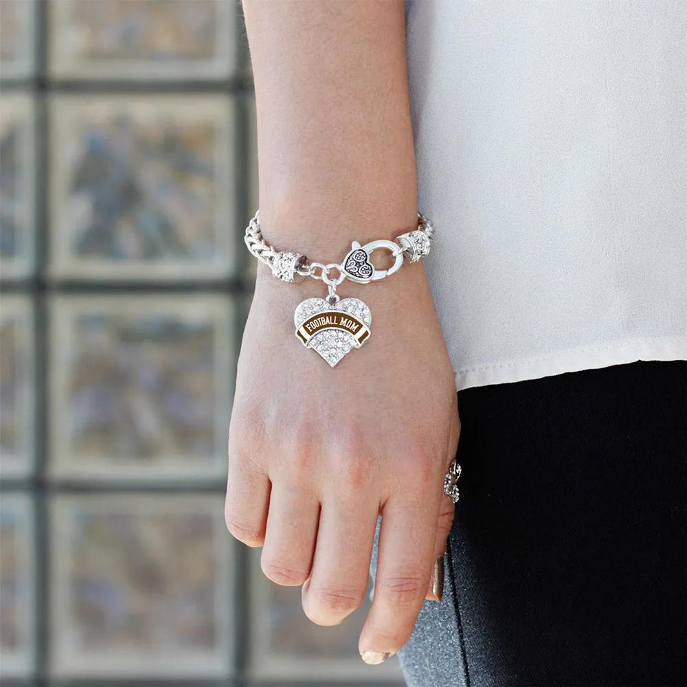 Silver Football Mom Design Pave Heart Charm Braided Bracelet