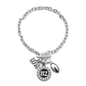 Silver Football - Sports Number 82 Circle Charm Toggle Bracelet