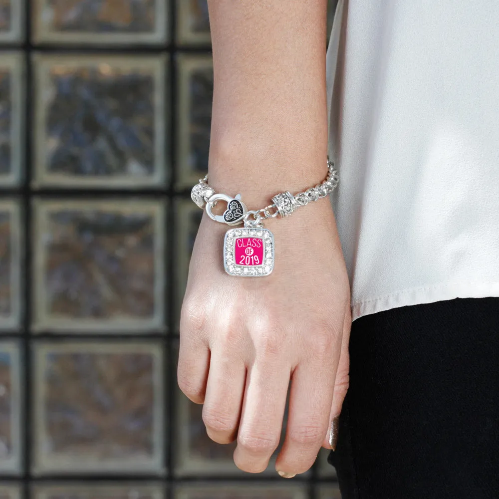 Silver Fuchsia Class of 2019 Square Charm Braided Bracelet