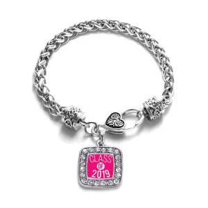 Silver Fuchsia Class of 2019 Square Charm Braided Bracelet