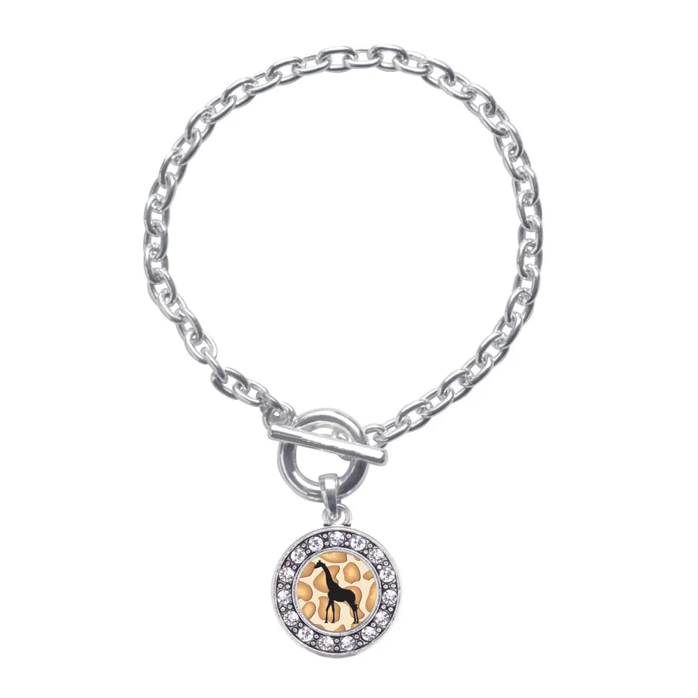 Silver Giraffe Silhouette Circle Charm Toggle Bracelet