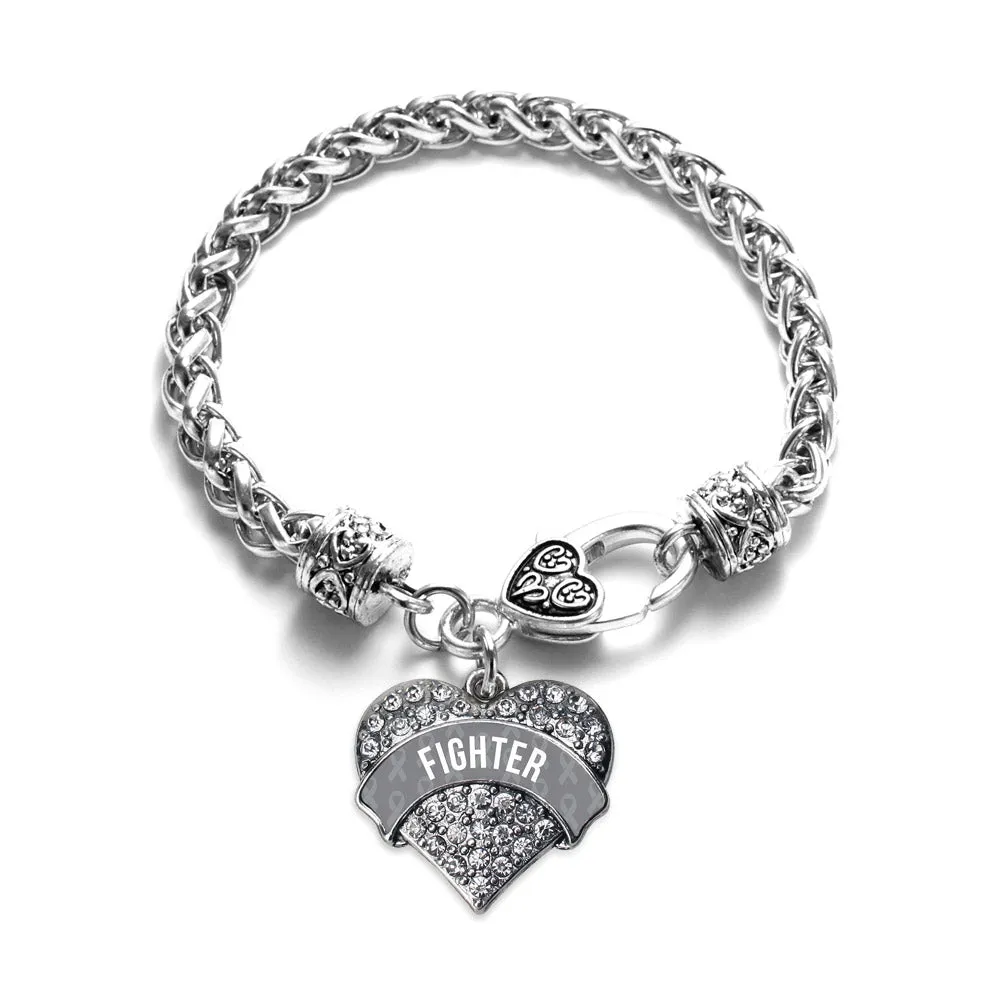 Silver Gray Fighter Pave Heart Charm Braided Bracelet