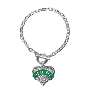 Silver Green Head Elf Pave Heart Charm Toggle Bracelet