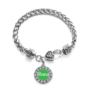 Silver Green Nana Circle Charm Braided Bracelet